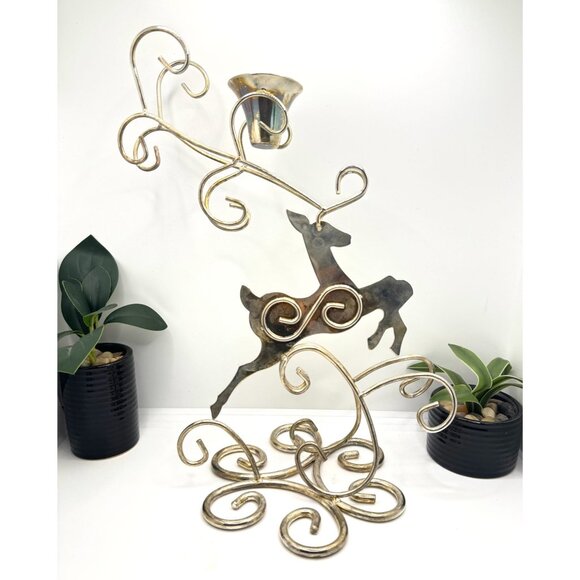 Vintage Metal Reindeer Candle Holder With Scroll Design - Picture 3 of 9